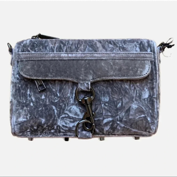 REBECCA MINKOFF Grey Studded Crushed Velvet Bag Whimsygoth Style - Picture 1 of 16